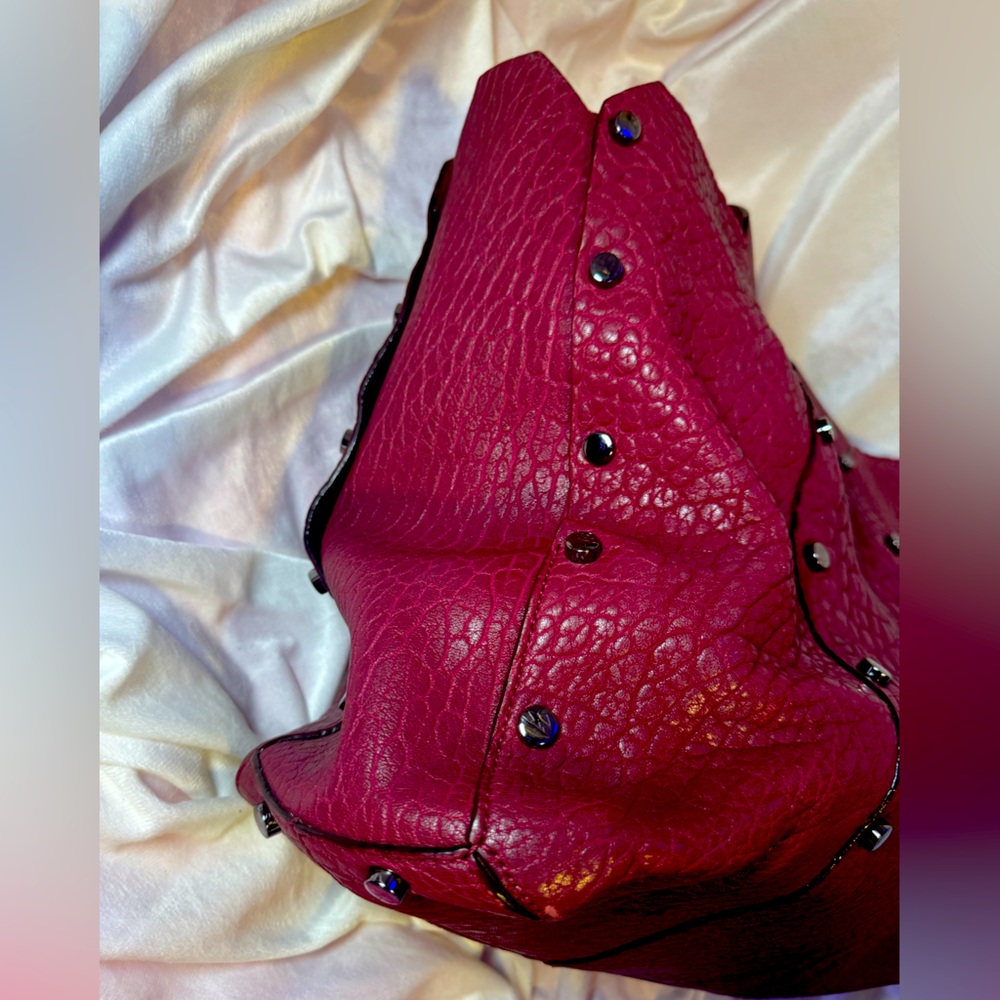 Jimmy Choo XL Tote Lockett -RARE-Cerise-Pebbled Leather AUTHENTIC JIMMY CHOO - Picture 3 of 16